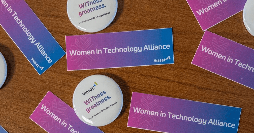 Women in Tech event buttons and stickers
