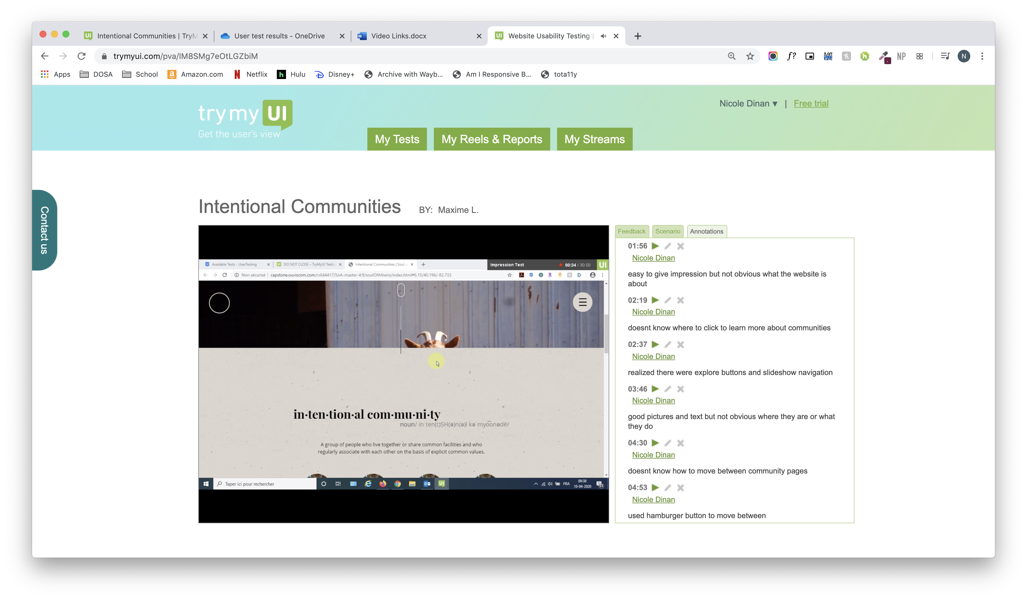 screenshot of annotated videos from user testing