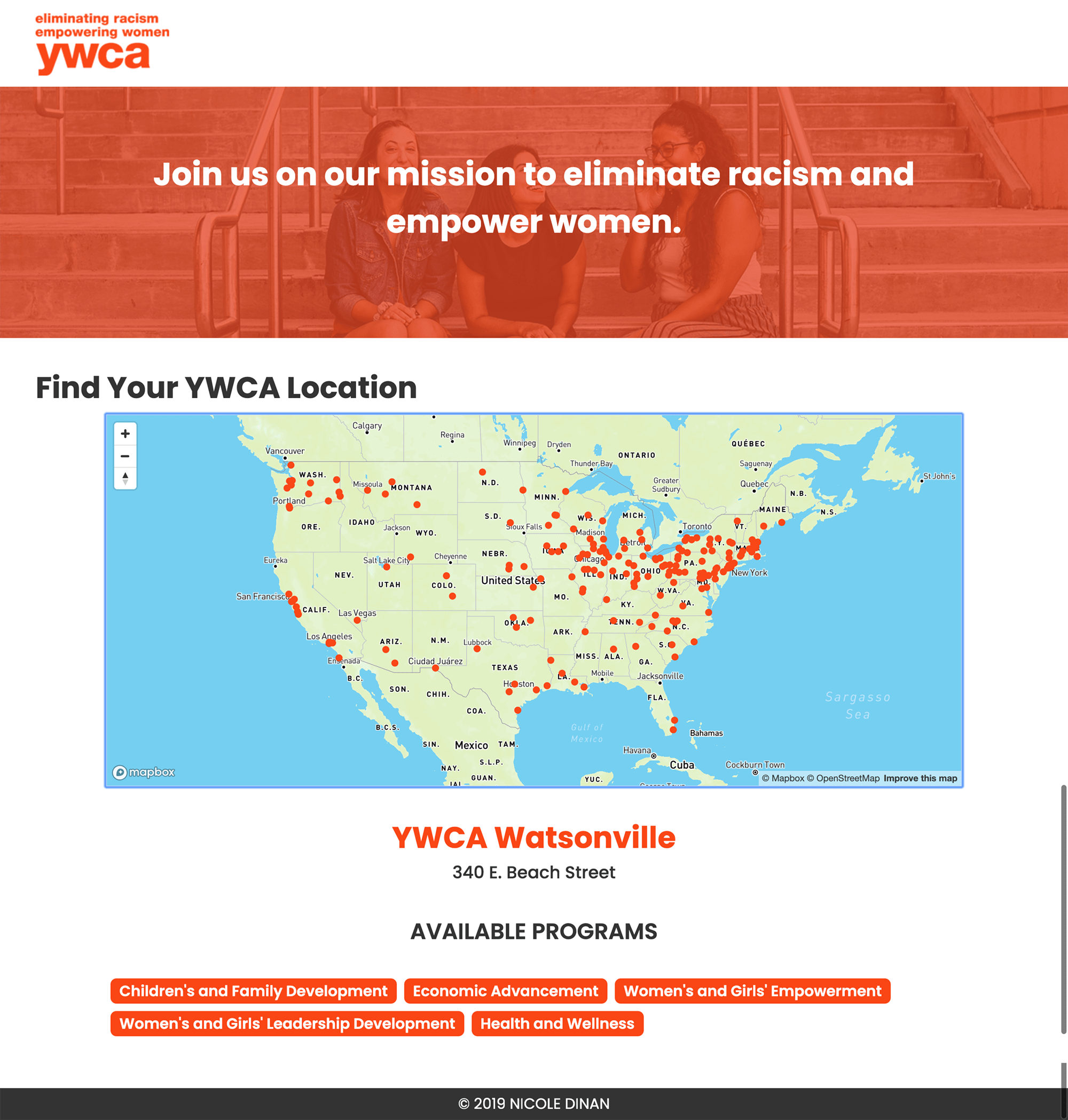 YWCA locations website screenshot