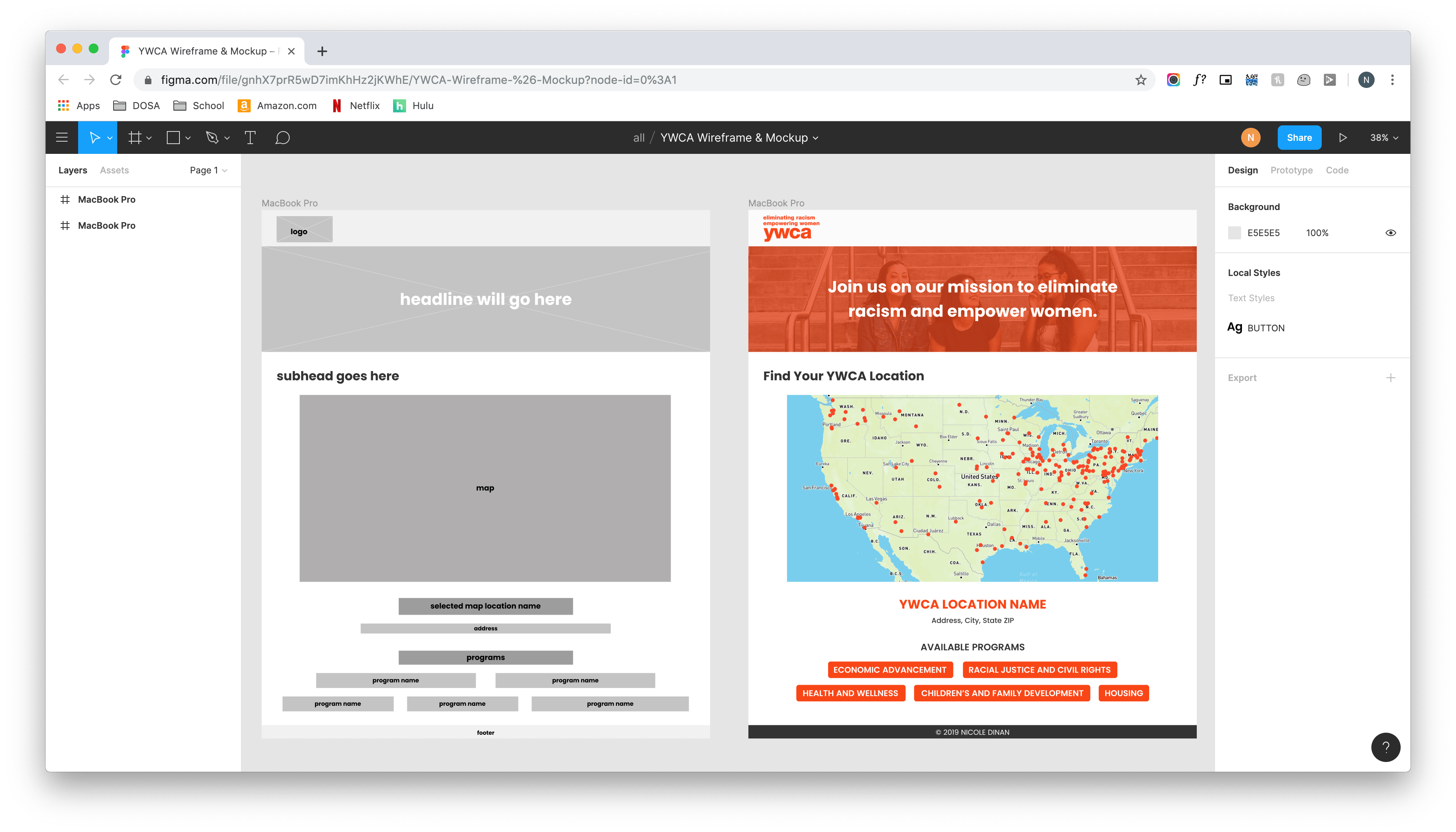 wireframes and protoypes working file in figma